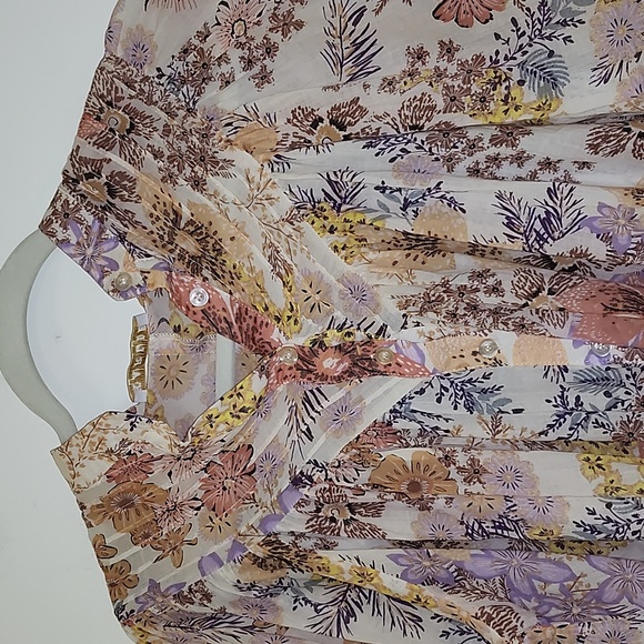 Anthropologie Karlie Floral  Puff Sleeve BOHO Pleat Top Pastel Size Small - Picture 5 of 16